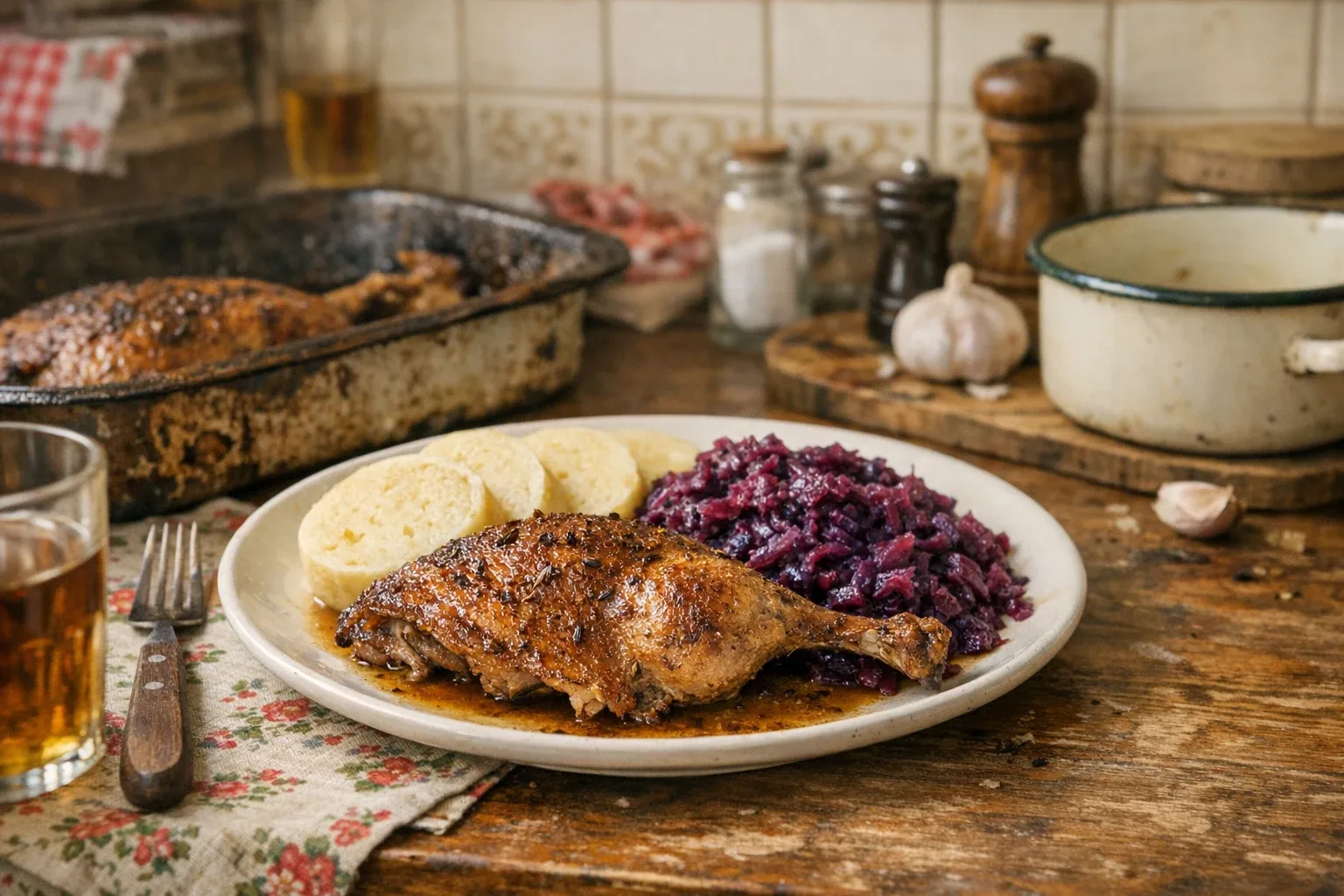 Pieczona kaczka z duszoną czerwoną kapustą