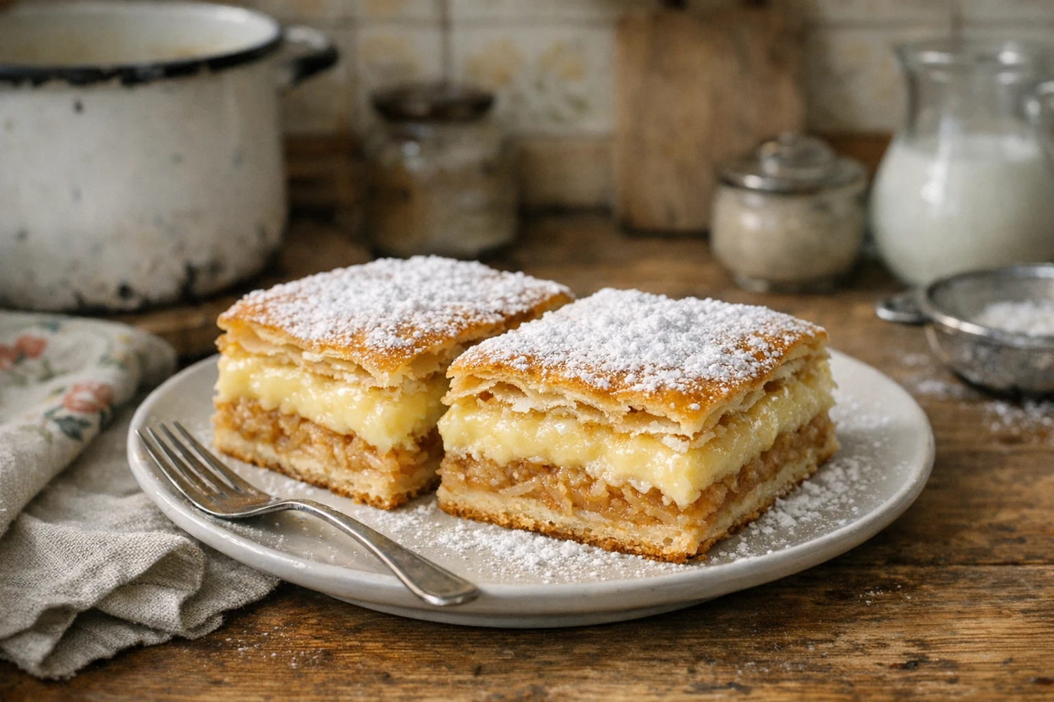 Ciasto jabłkowo-budyniowe z ciasta francuskiego