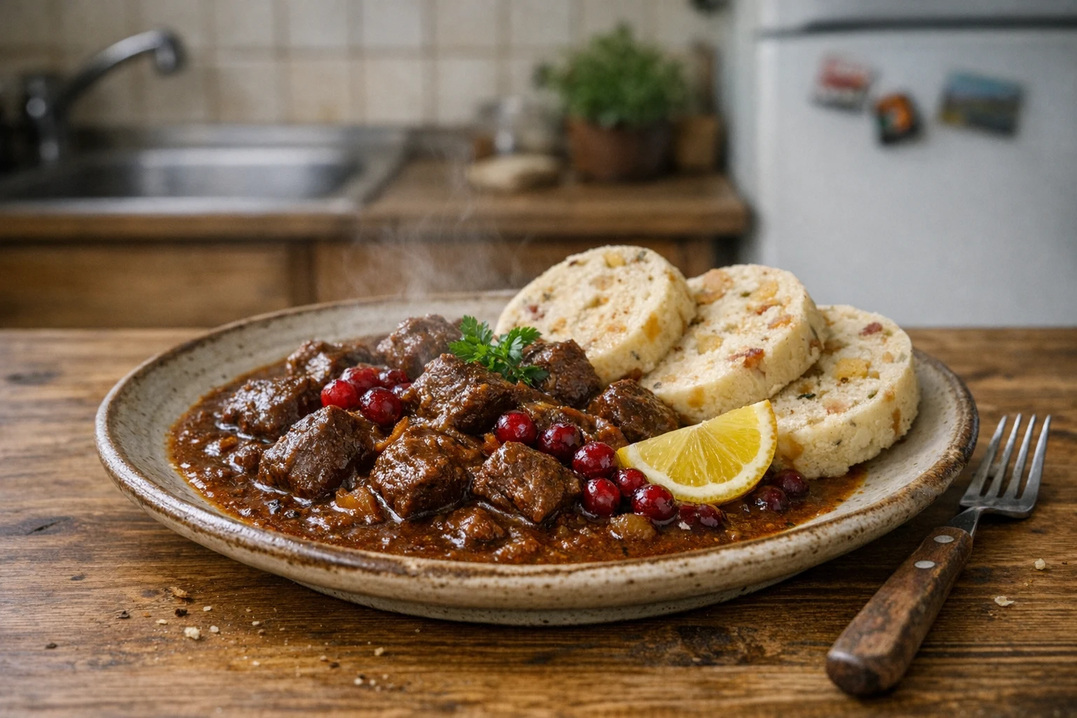 Gulasz z jelenia z knedlem
