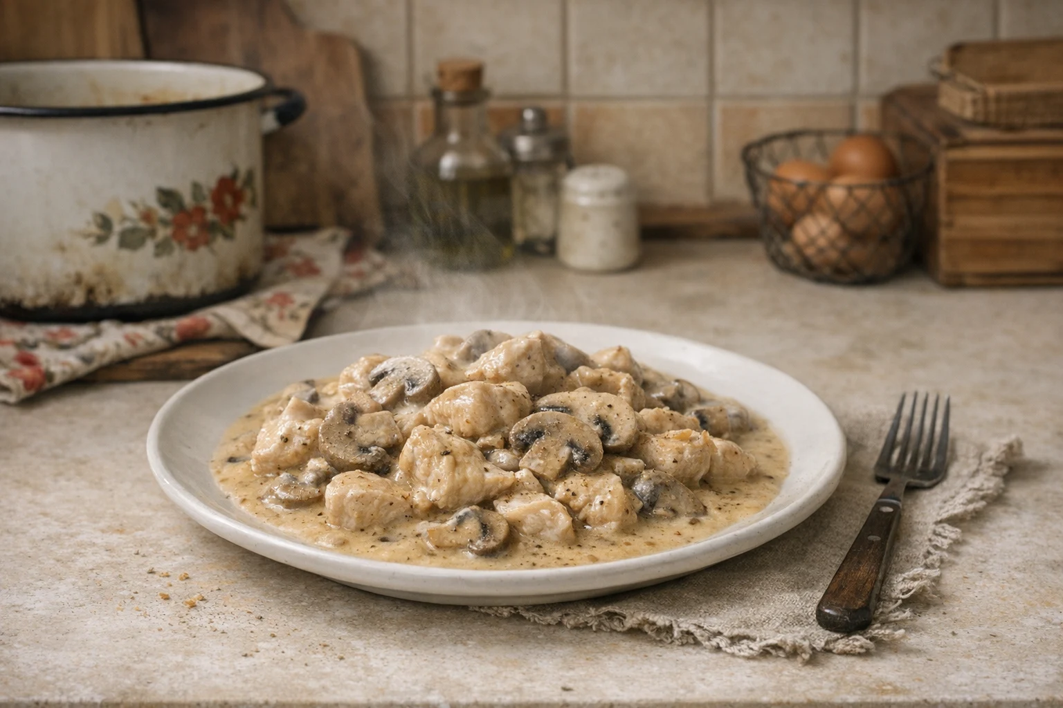 Sauté z kurczaka z pieczarkami w sosie śmietanowym