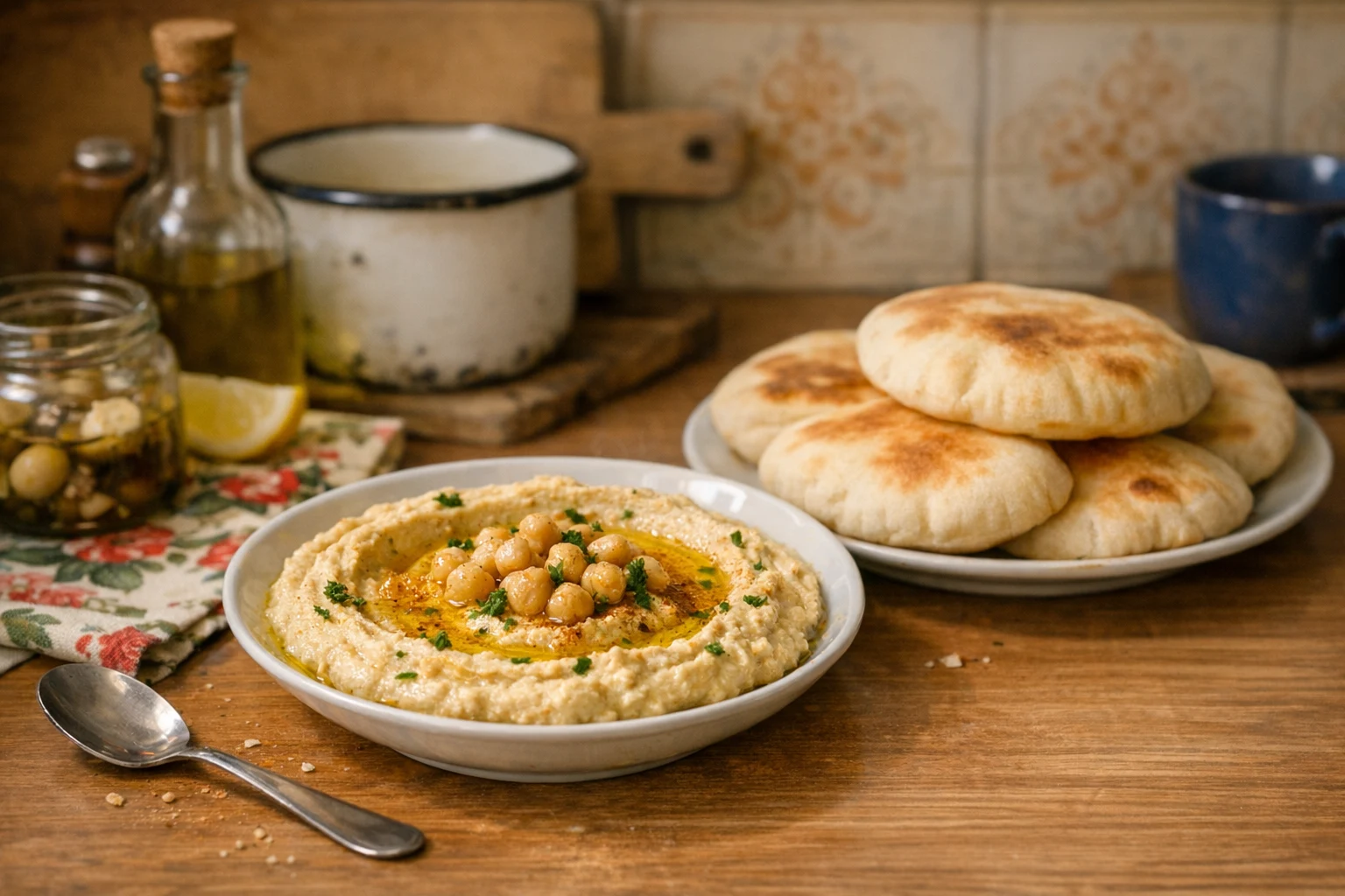 Hummus z pitą (chlebkiem arabskim)