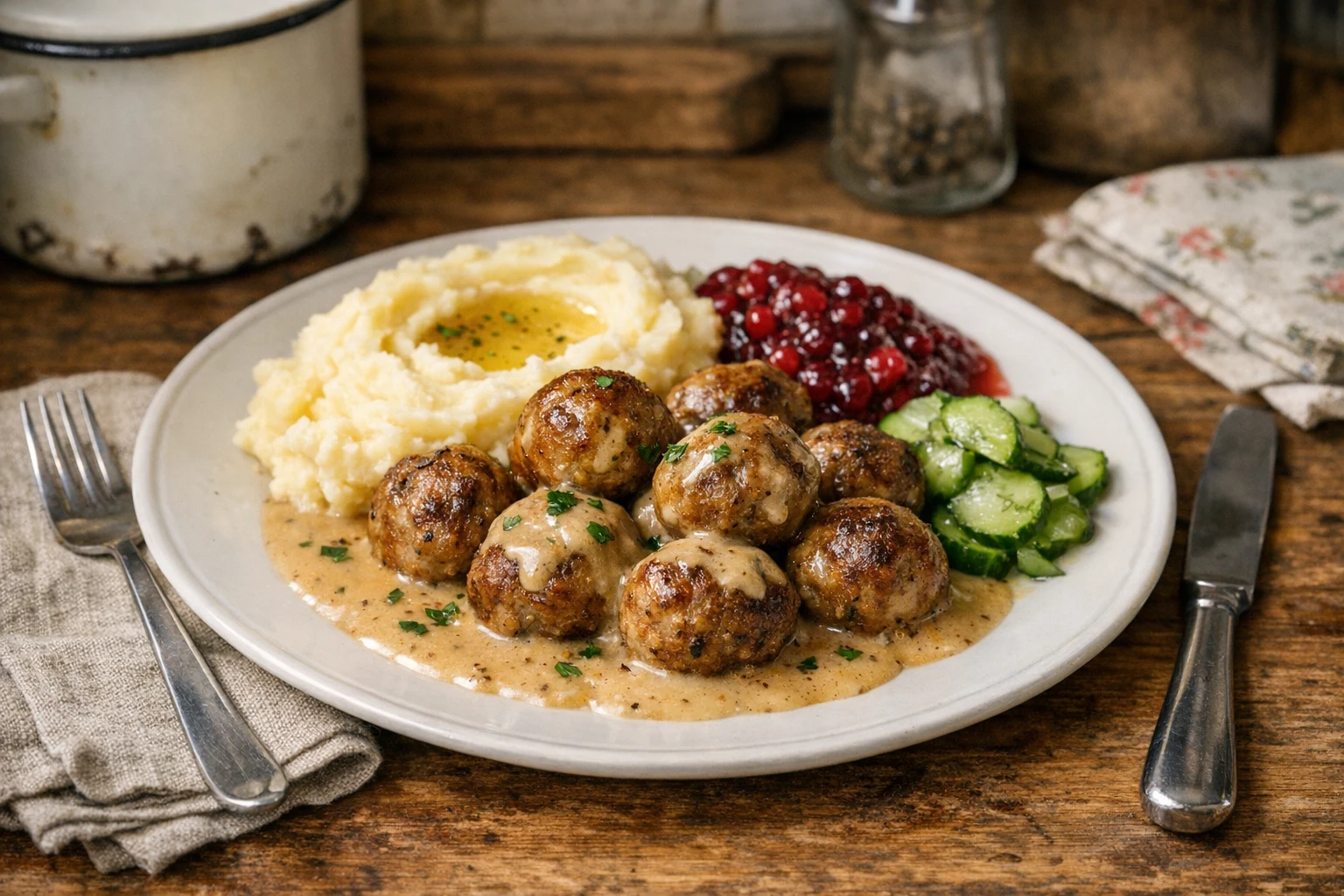 Szwedzkie klopsiki (köttbullar) z sosem śmietanowym i żurawiną