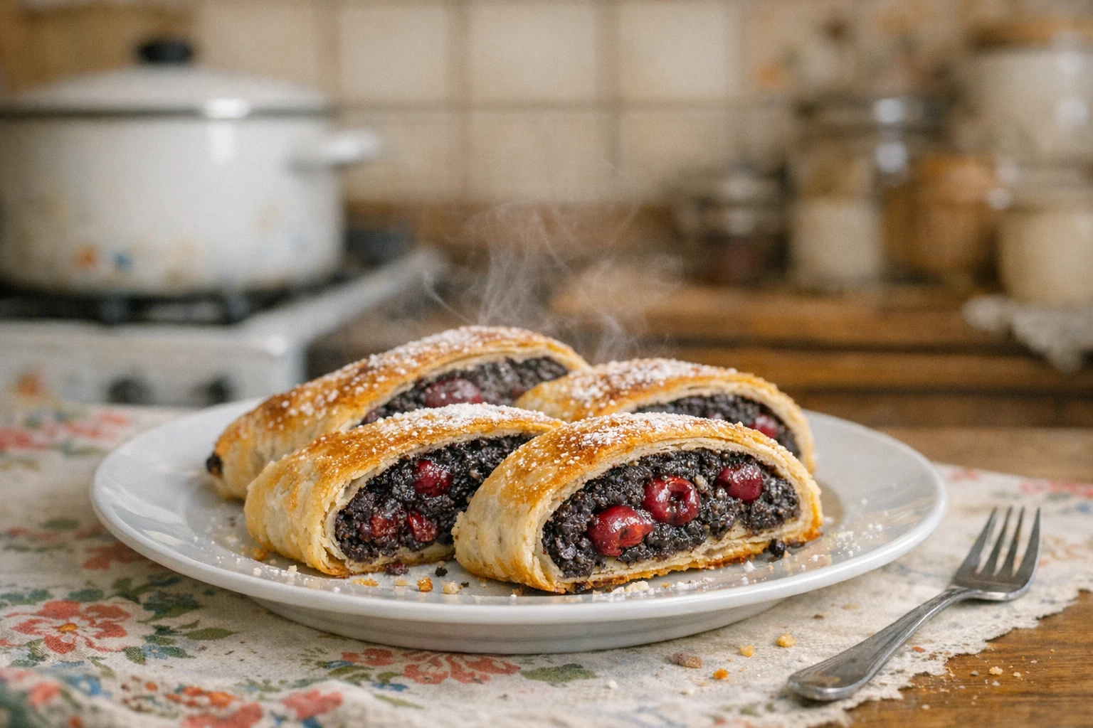 Strudel makowo-wiśniowy