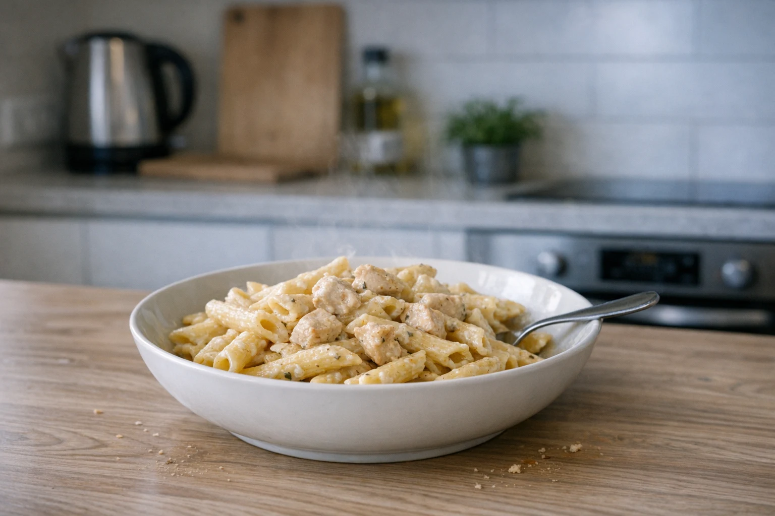 Penne z kurczakiem i sosem serowym